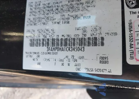 2012 Ford Fusion Se из США, поврежденный, VIN 3FAHP0HA1CR345043